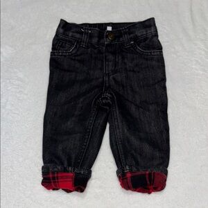 George Black Jeans with Red Plaid Cuffs